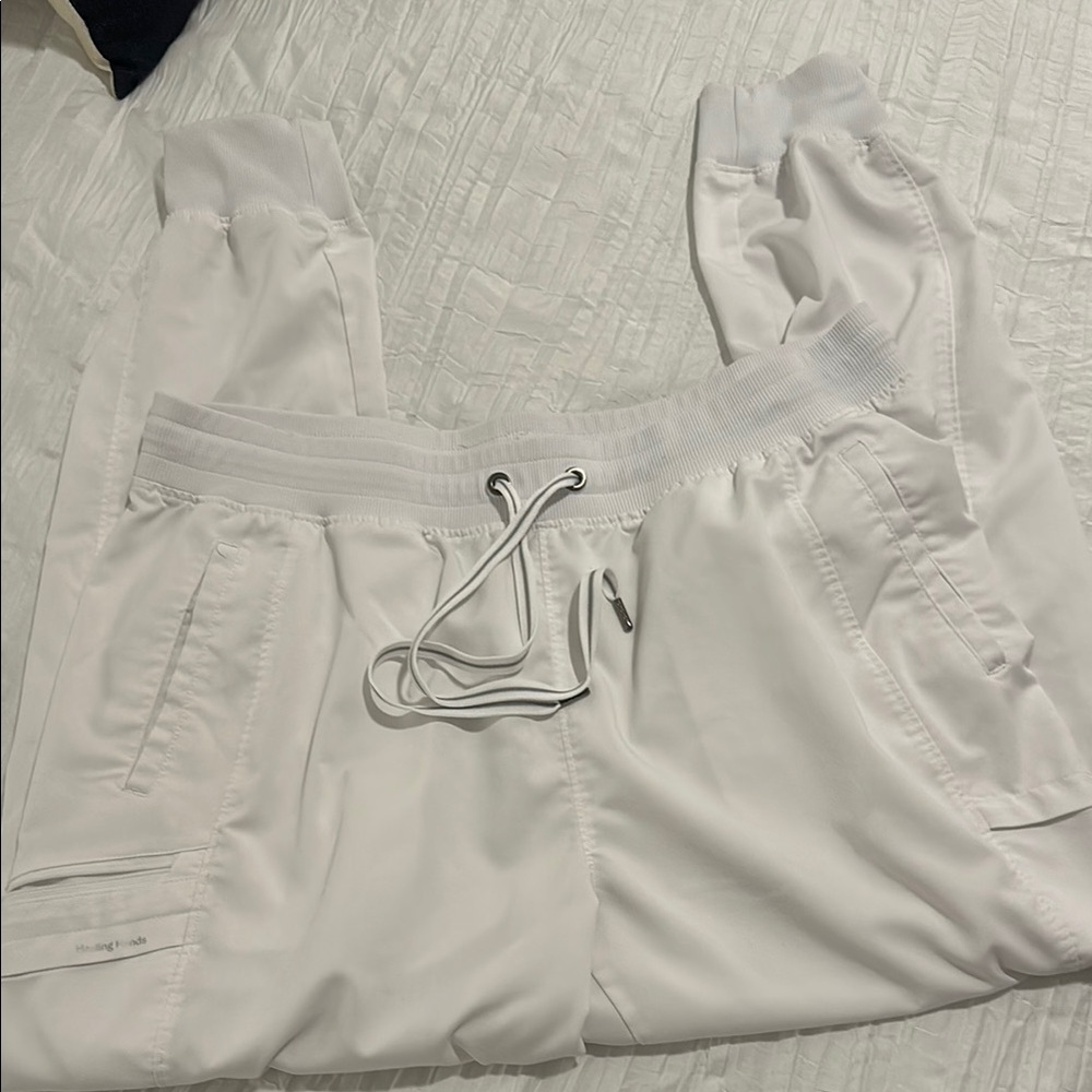 White Women's Drawstring Jogger Pants Scrubs Relaxed Fit